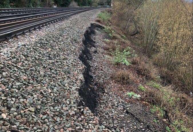 Trains between Rainham and Faversham were unable to run due to a landslide emerging. Picture: Network Rail
