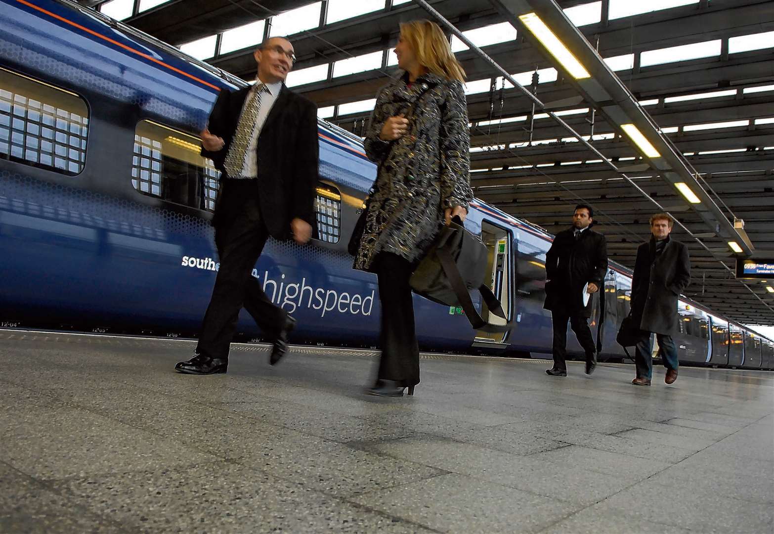 The first commuters arrive at St Pancras when the domestic high-speed services to the station began