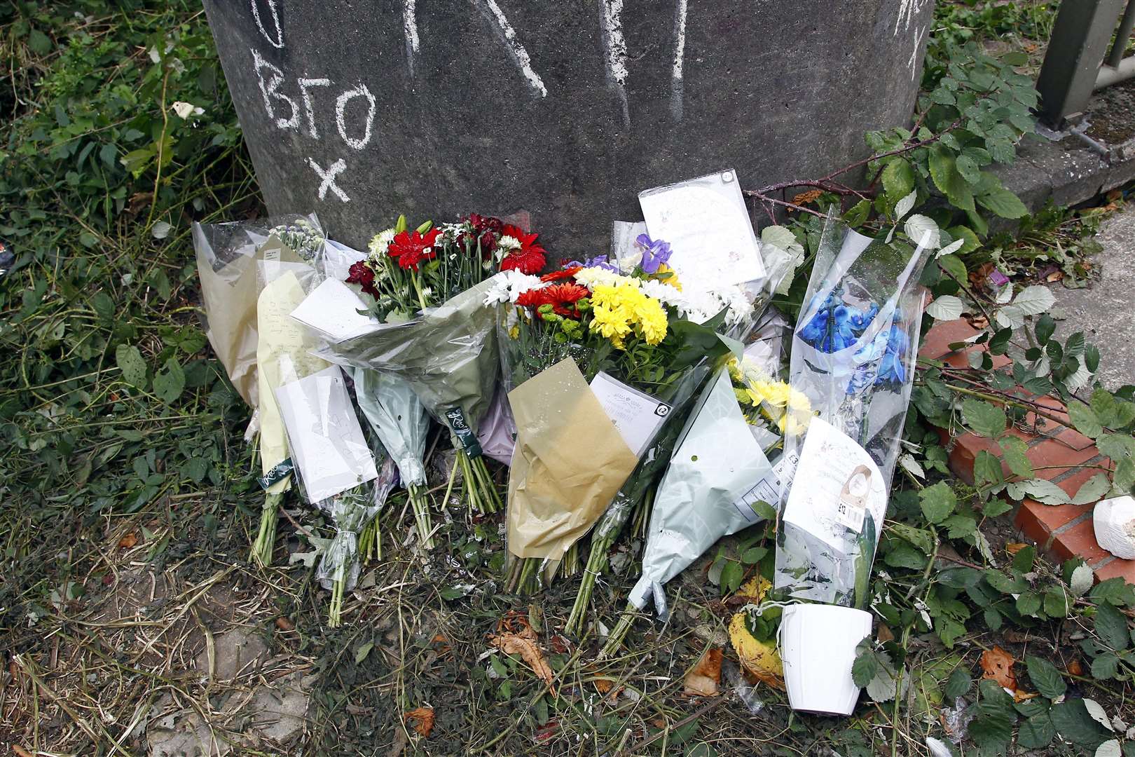 Flowers left at the scene where Peter Beale was found