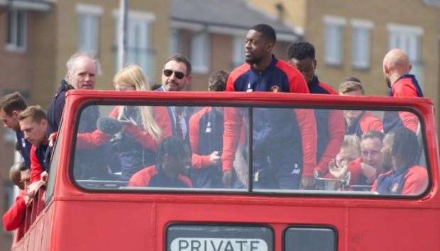Ebbsfleet United celebrated promotion to the National League with a bus parade Picture: @EUFCofficial