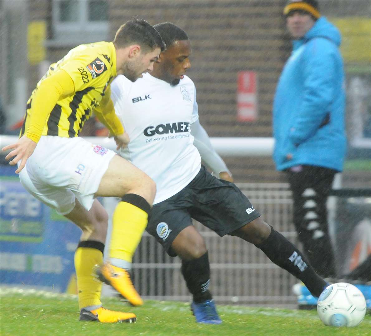 Dover's Anthony Jeffrey looks to get away from the Fylde defence Picture: Wayne McCabe