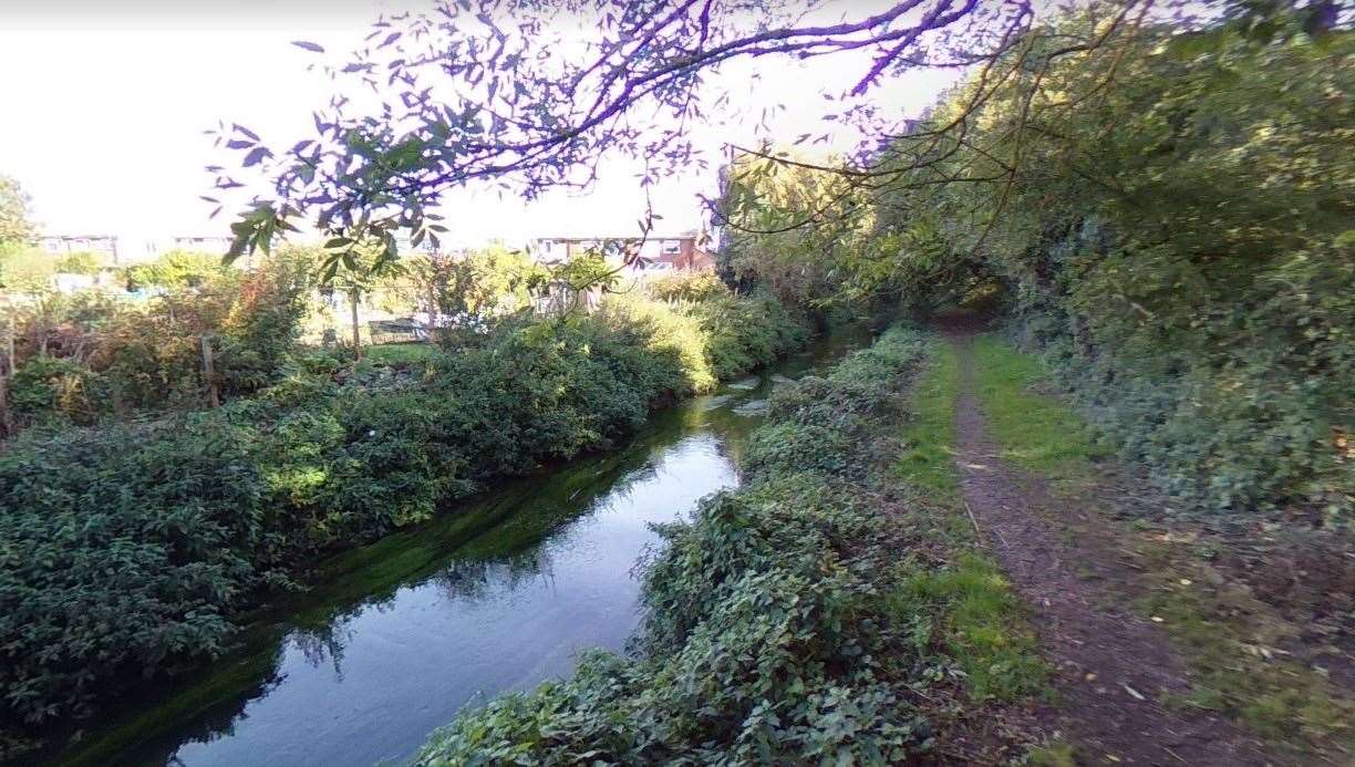 The body of a man in his 30s was found in the Great Stour river, off River Bend Close in Canterbury. Picture: Google