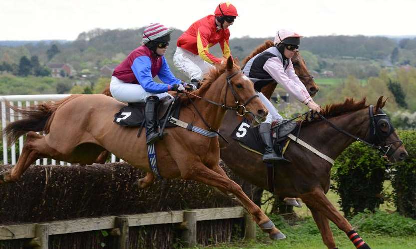 Moscow Blaze and jockey Page Fuller (far left) on their way to victory in the 2014 Kent Grand National at Charing Picture: Ginni Beard