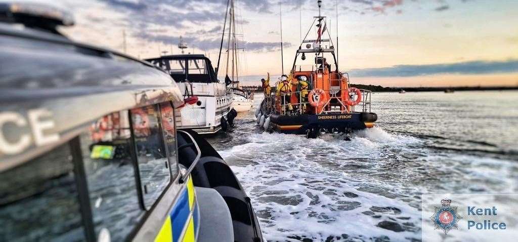 Police and RNLI leapt into action to rescue two people on a sinking motor cruiser at Queenborough, Sheppey. Picture: Kent Police