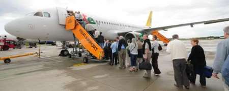 Passengers board for Majorca as Kent International Airport's passenger season gets under way