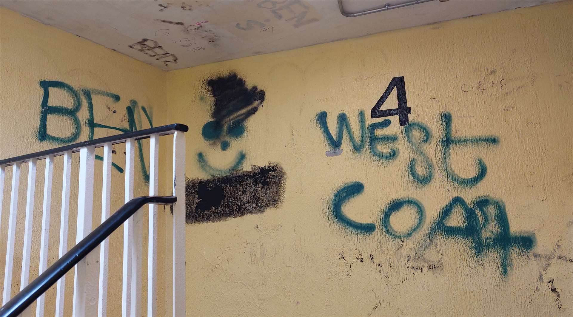 Graffiti coats the walls in the stairwell of Edinburgh Road car park