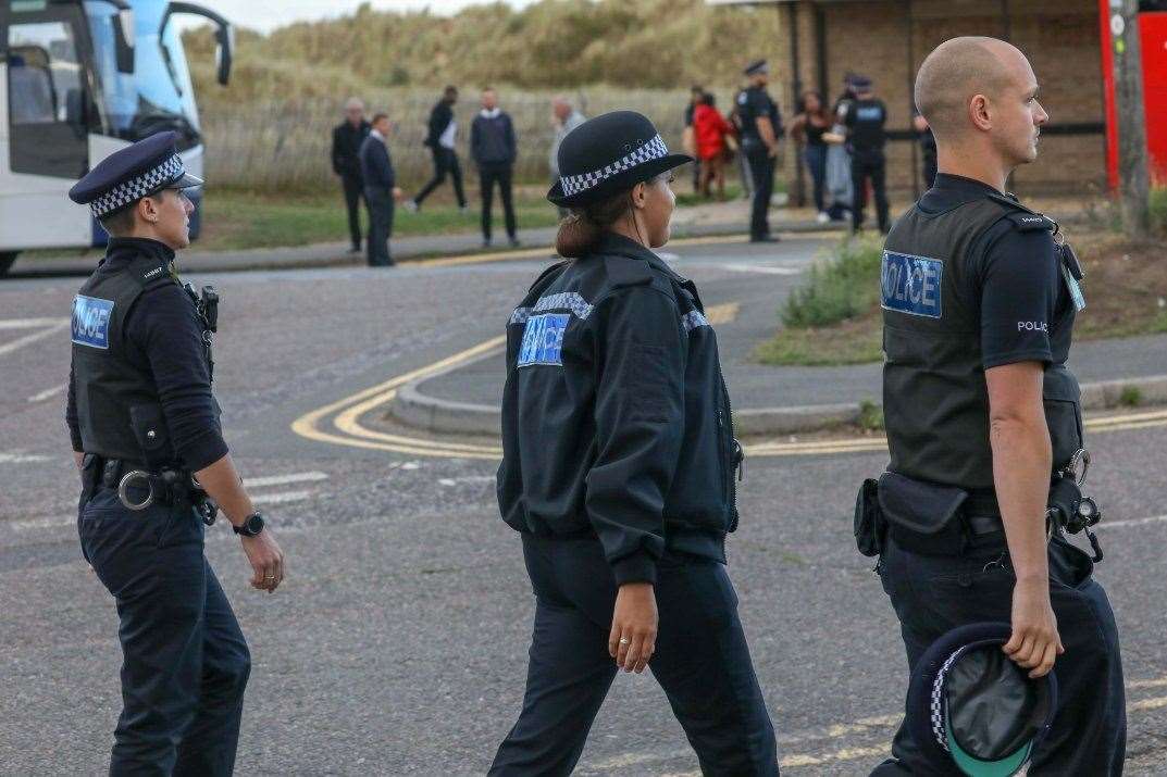 Police in Greatstone after reports of a 'large gathering' on the beach. Picture: UKNIP