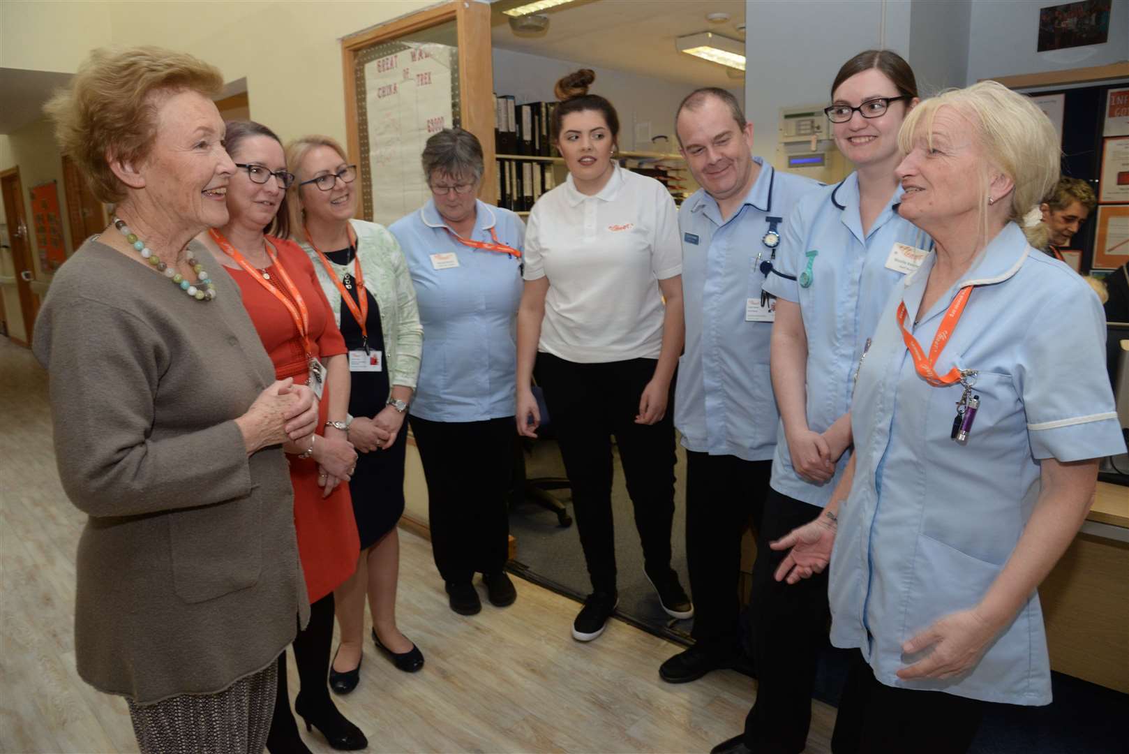 Amanda Cottrell, new patron of the Ellenor Hospice chats with CEO Claire Cardy and staff at the hospice on Wednesday. Picture: Chris Davey... (7774796)