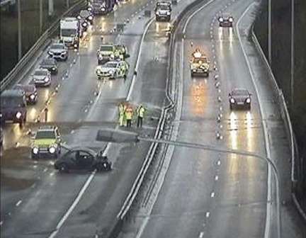 Delays on M20 slip road after crash. Picture: Highways England (1346885)