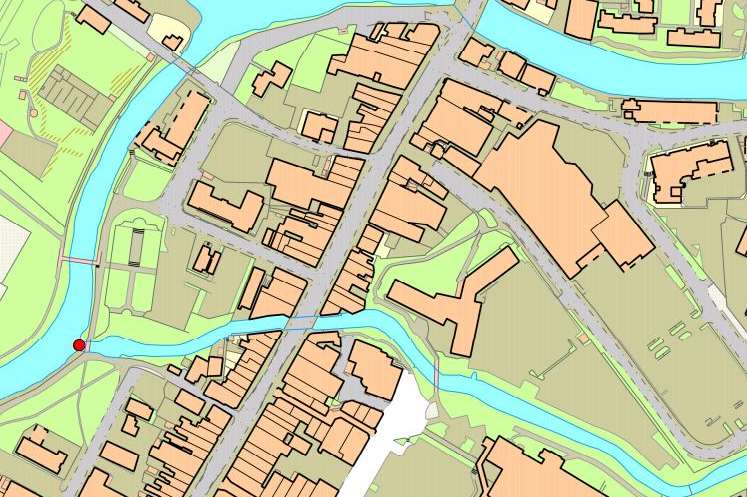 The red dot marks where Buley's Weir is and where the work is taking place