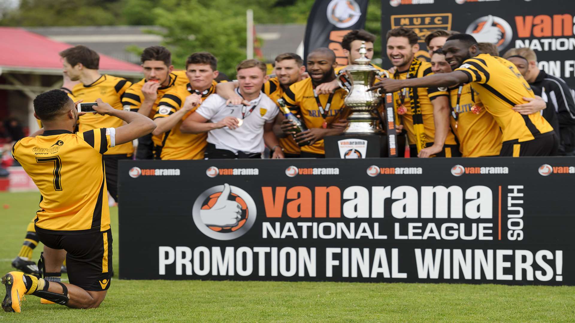 Stones players get ready to lift the trophy. Picture: Andy Payton
