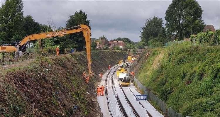 Network Rail carrying out similar landslide prevention work at Bearsted. Picture: Southeastern