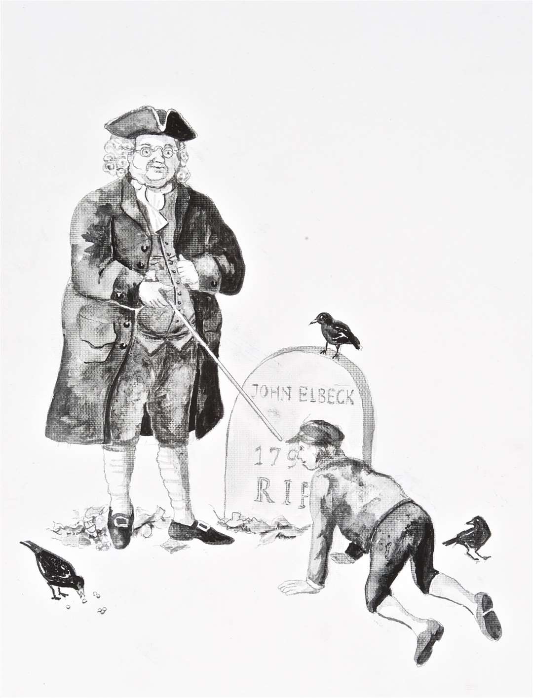 The Deal mayor invites Miles to read the tombstones in St George’s churchyard. Illustration by Susan Beresford