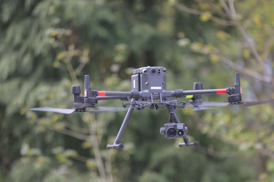 A police drone was used to locate a suspect in nearby woodland