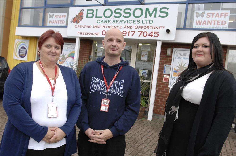 Sally Luck and Duncan Hinshelwood with general manager Samantha Swann at Blossoms Care Services