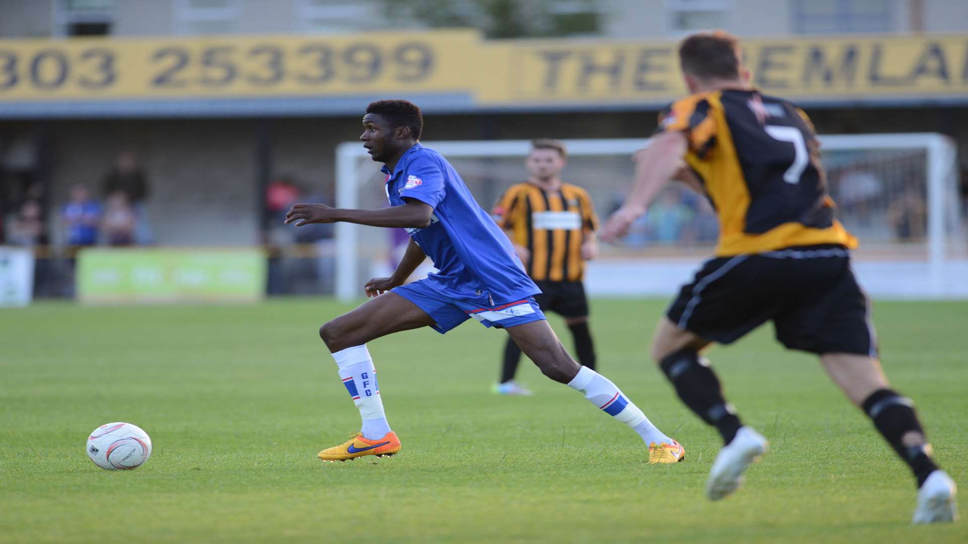 Emmanuel Osadebe in action against Folkestone on Tuesday night Picture: Gary Browne