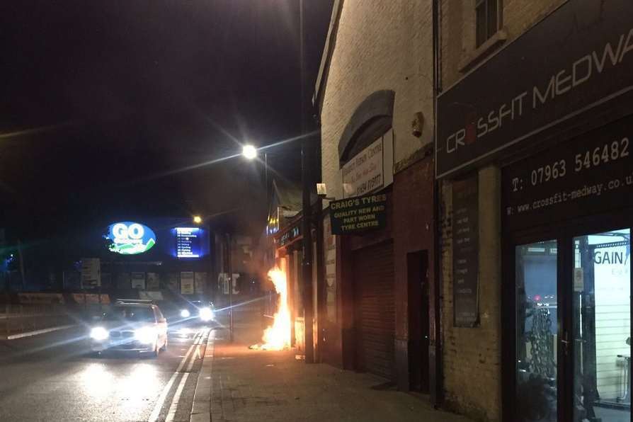 The blaze outside the tyre shop in The Brook, picture @DawsonScott22