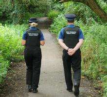 Police patrol the Old Park area of Canterbury following an alleaged rape in July