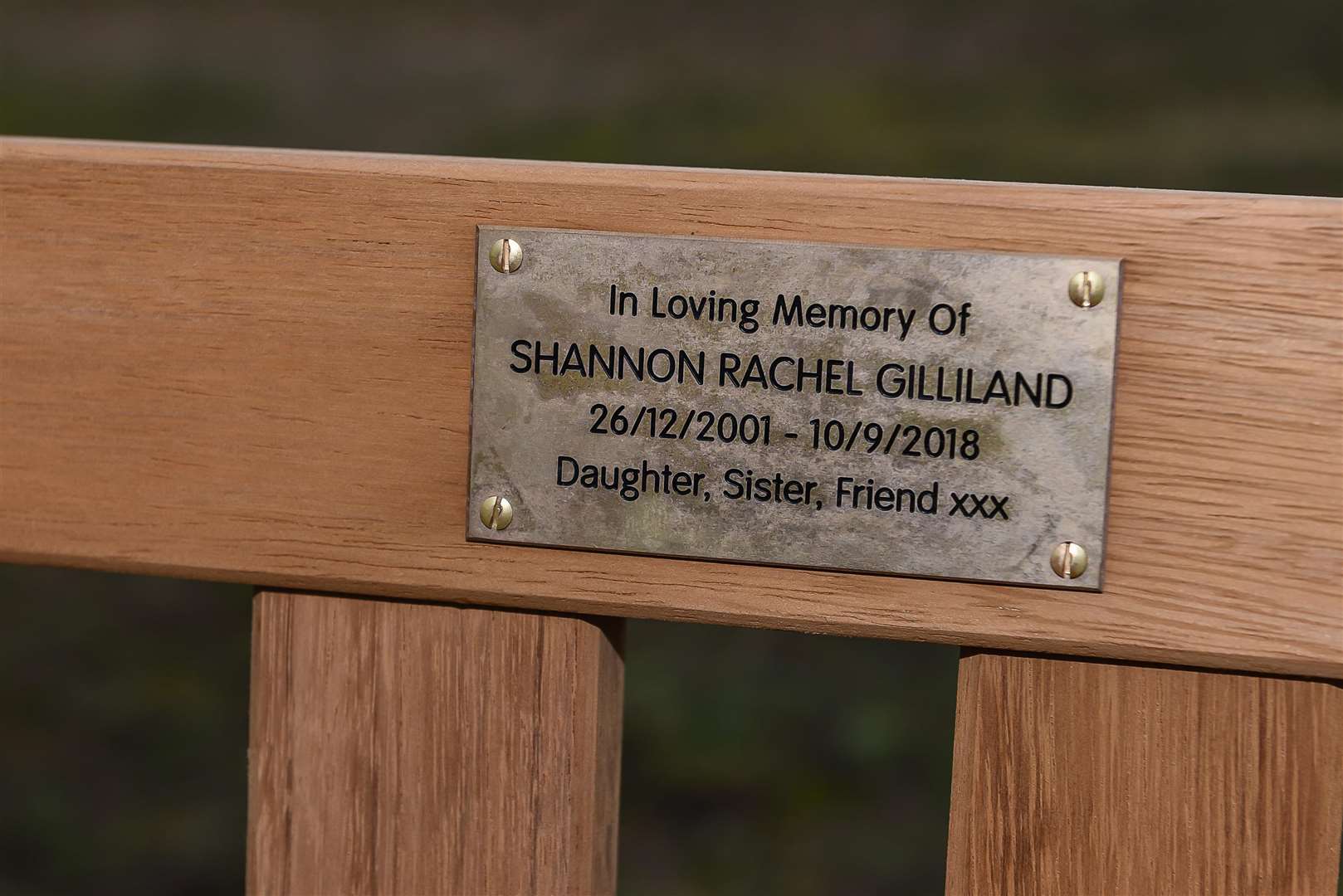 Shannon Gilliland's bench was paid for with donations by friends in a Justgiving fundraising appeal