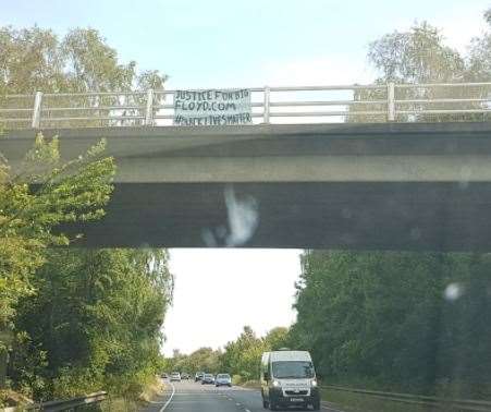 A banner called for justice for George Floyd on the A256 at Sandwich which had been put up anonymously earlier this week