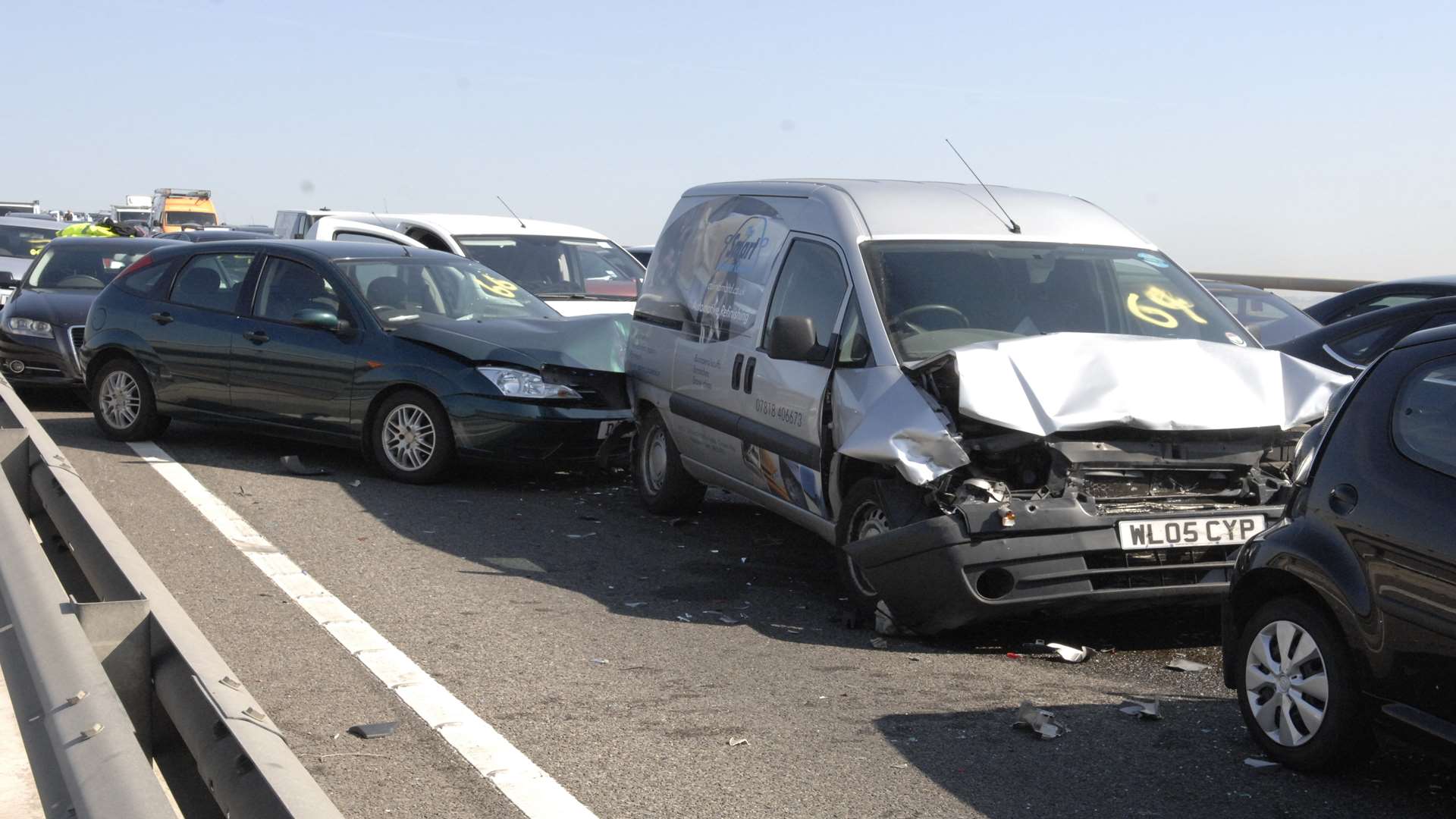 Some of the vans and cars involved in the pile-up