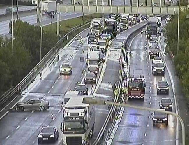 Traffic is being held on the M20. Picture: National Highways