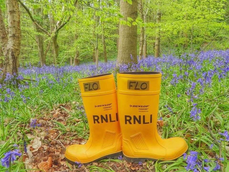 Giving it some welly: Margaret Flo McEwan is walking a mile a day in yellow wellies to raise money for the RNLI at Sheerness on Sheppey