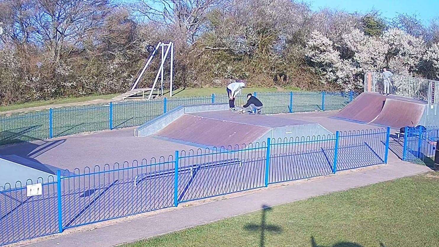 The skate park has been marked out of bounds because of the damage. Photo: Capel Le Ferne Parish Council