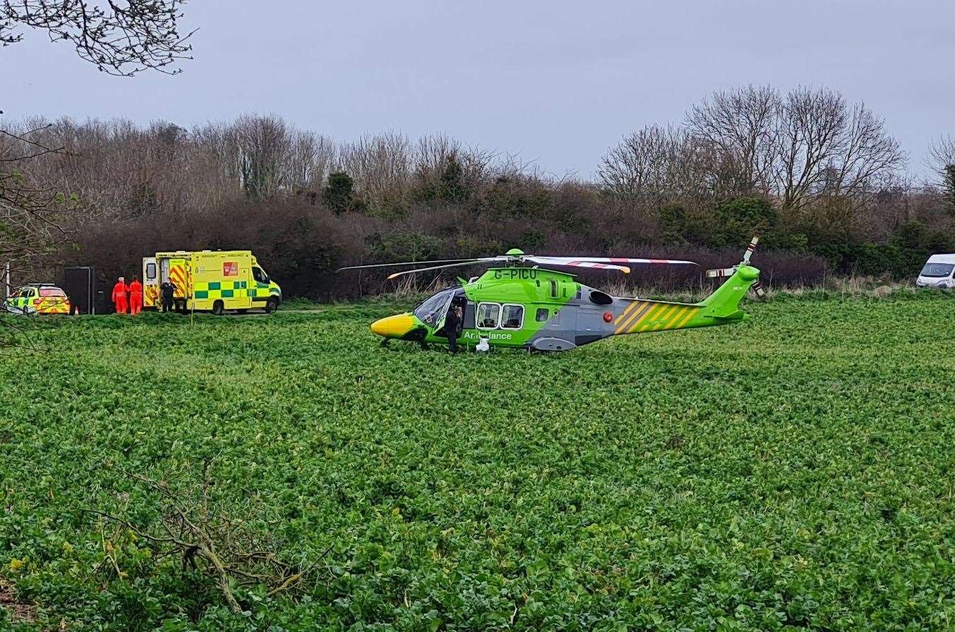 An air ambulance at the scene at Monkton Nature Reserve. Picture: Gerry Warren