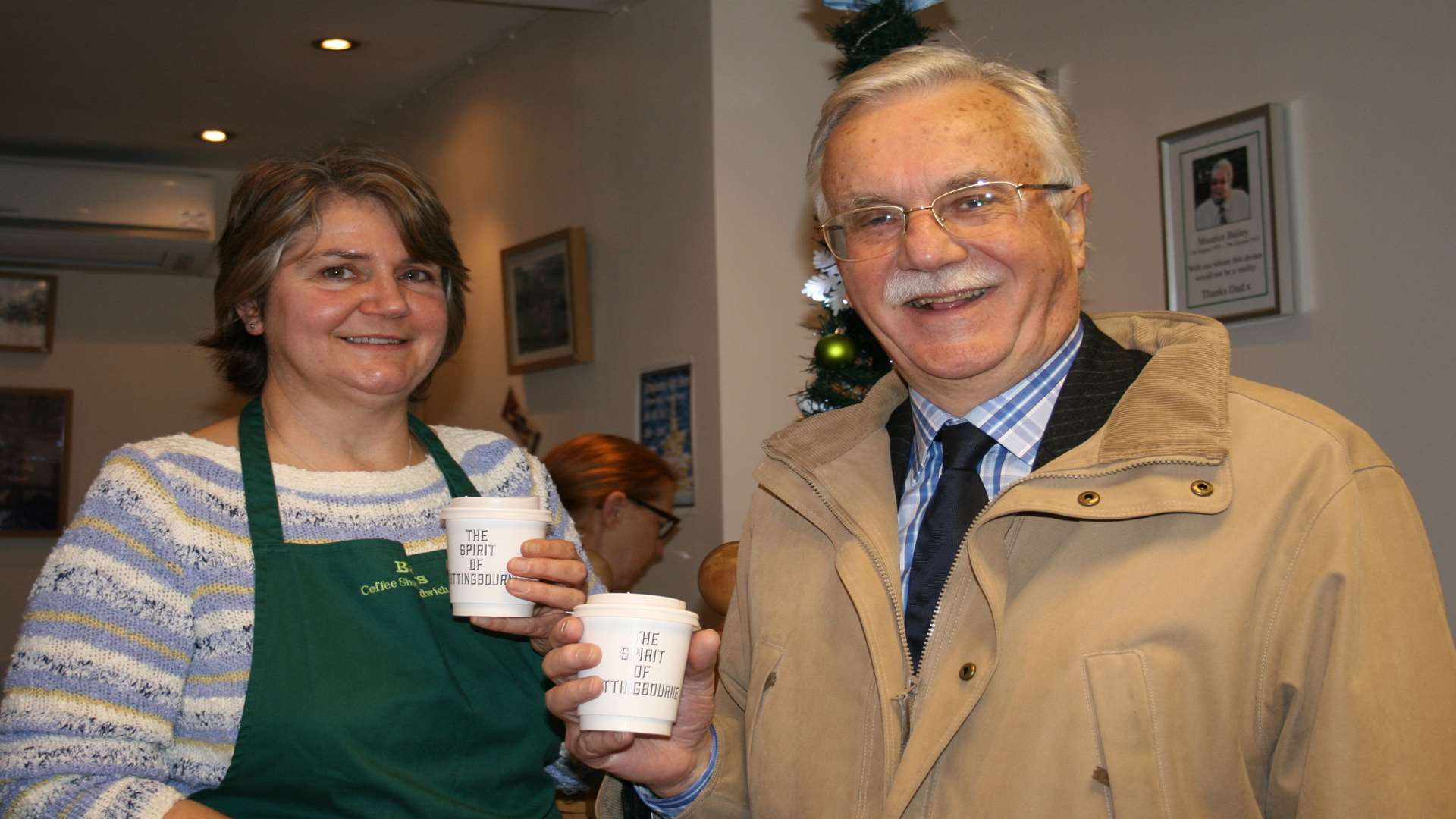 Cllr Mike Cosgrove with Baileys coffee shop manager Sally Reeve, based in Sittingbourne High Street, supporting Small Business Saturday