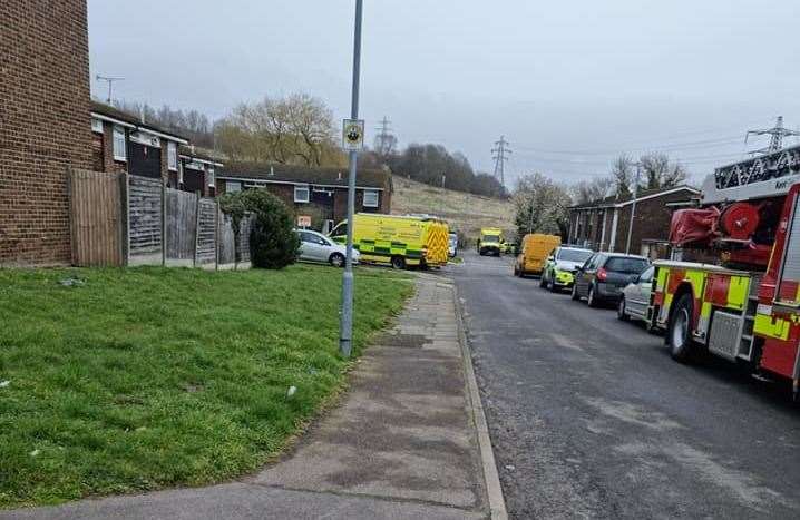 Fire crews, paramedics and police all descended on Kemsing Gardens this morning. Picture: Dan Giff