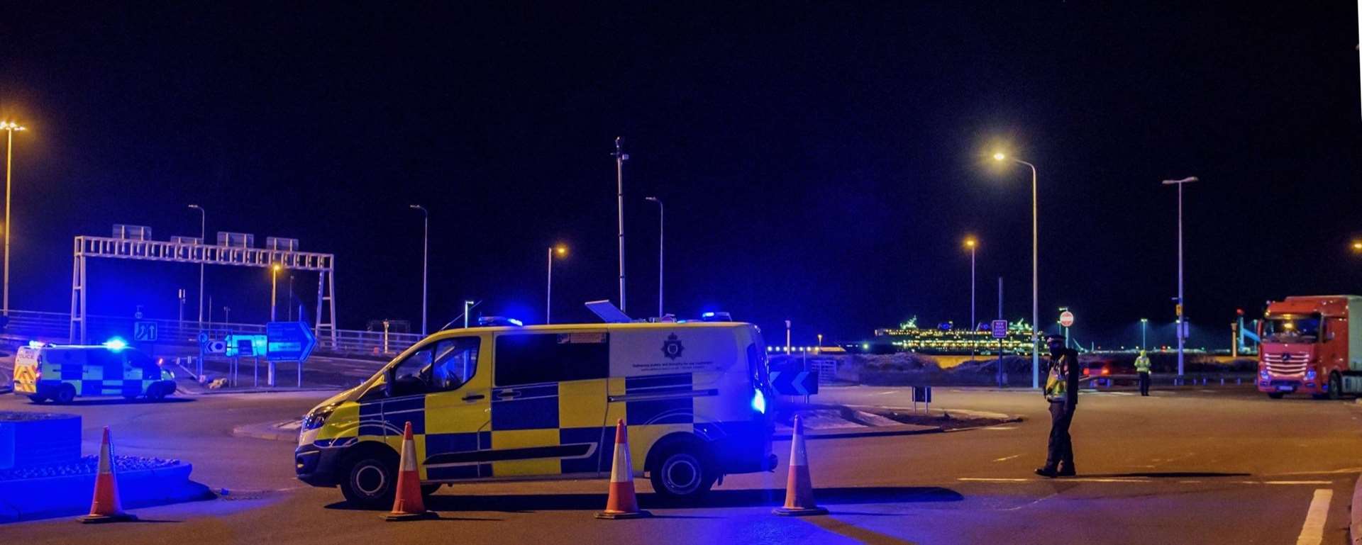 Police shut off Jubilee Way, Dover. Picture: LKJ Media