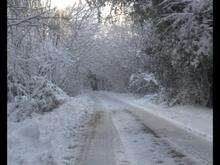 Country lane covered in snow