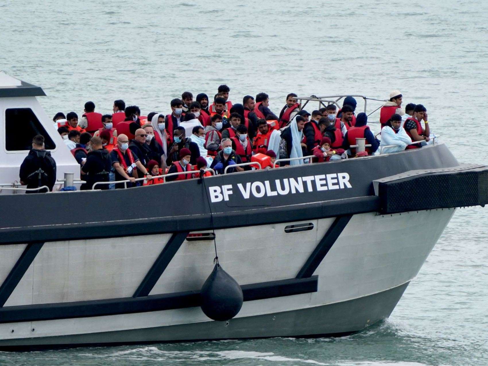 Migrants arrive in Ramsgate on a Border Force boat. Picture: PA/Gareth Fuller