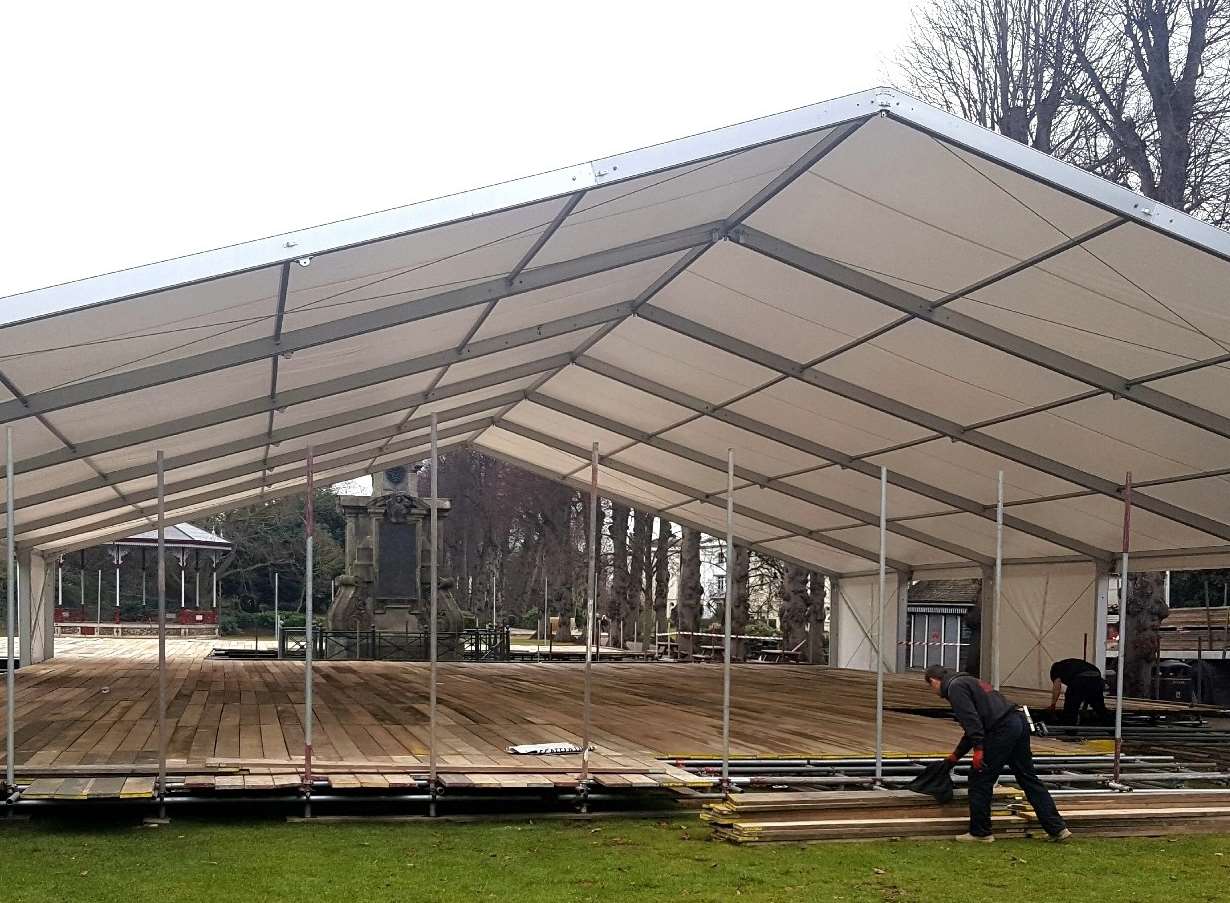 Work on the ice rink in Canterbury's Dane John Gardens is progressing but the launch has been further delayed