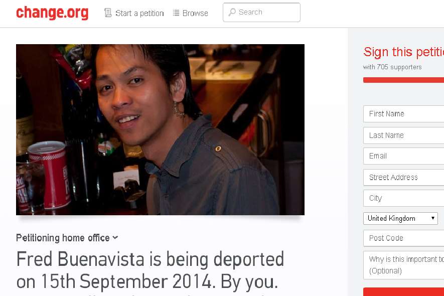 An online campaign against the deportation of Fred Buenavista