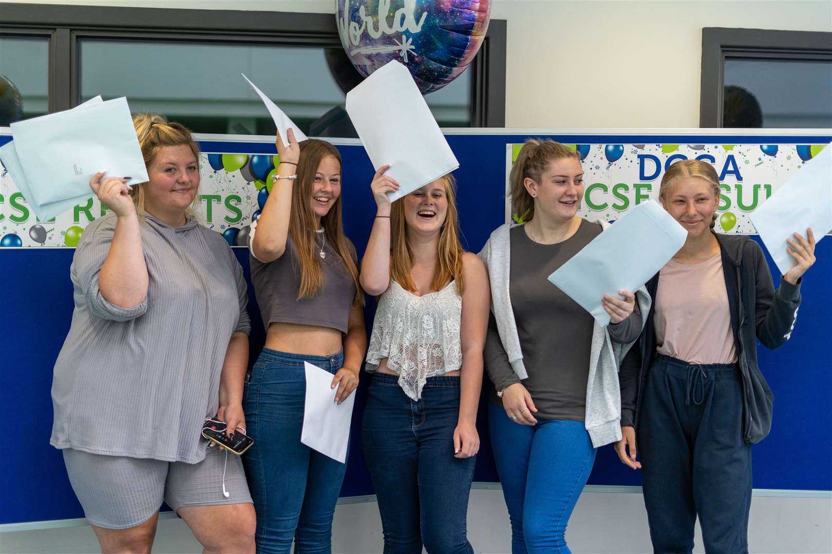 Dover Christ Church Academy pupils Alyshia Taylor, Bethany Osborne, Alison Sievewright,Amelia Howell and Kyla Goldsmith were delighted with their GCSE results. Picture by William Butterfield