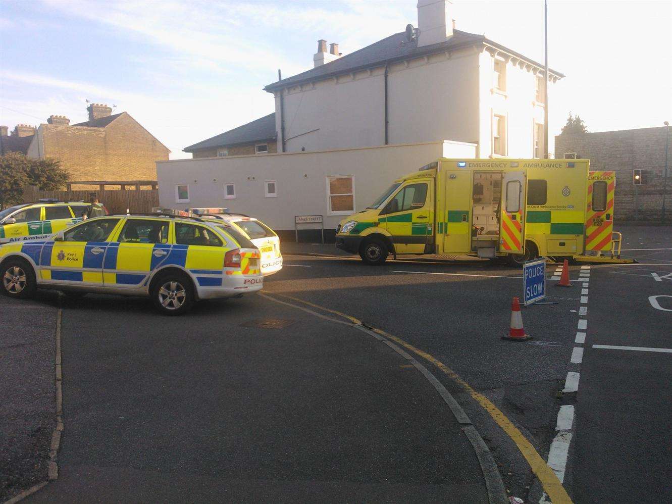 Police and ambulances parked just off Boxley Road following the attack. Picture: Geoff Bew