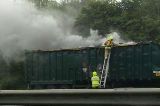 Firefighters tackle a blaze on the A249. Picture: @ABP_photography
