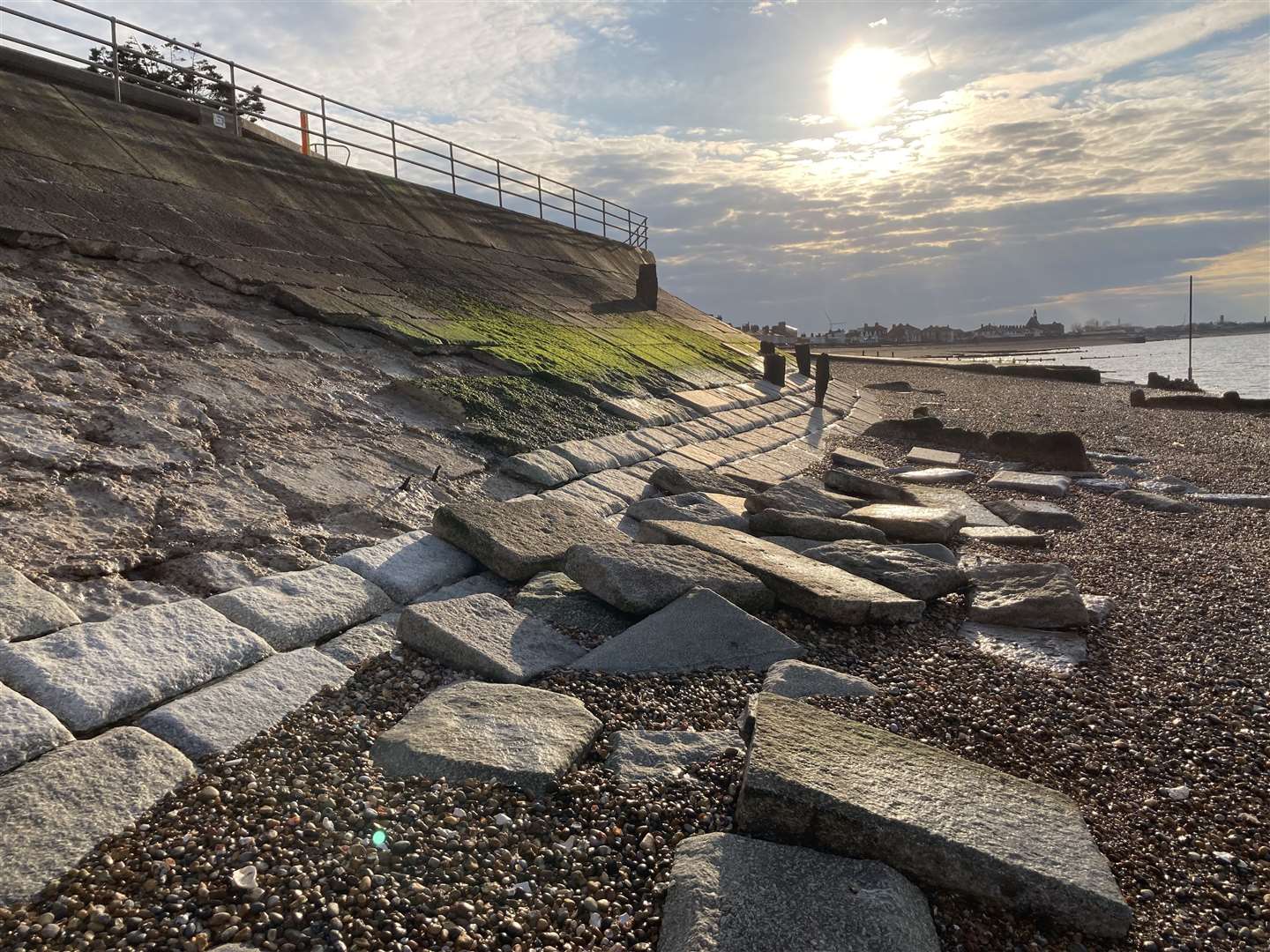 Storm damage of the sea wall at Sheerness, Sheppey