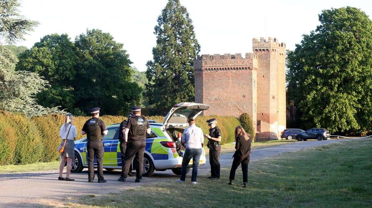 Police at the scene near Lullingstone Castle tonight. Picture: UKnip