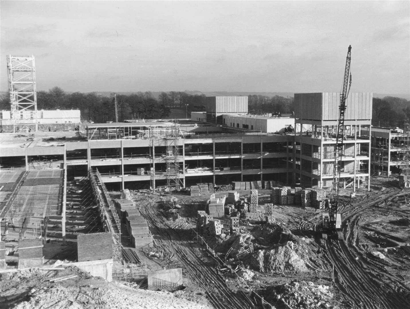 The main site during the early construction of the William Harvey Hospital in 1975. Picture: Steve Salter