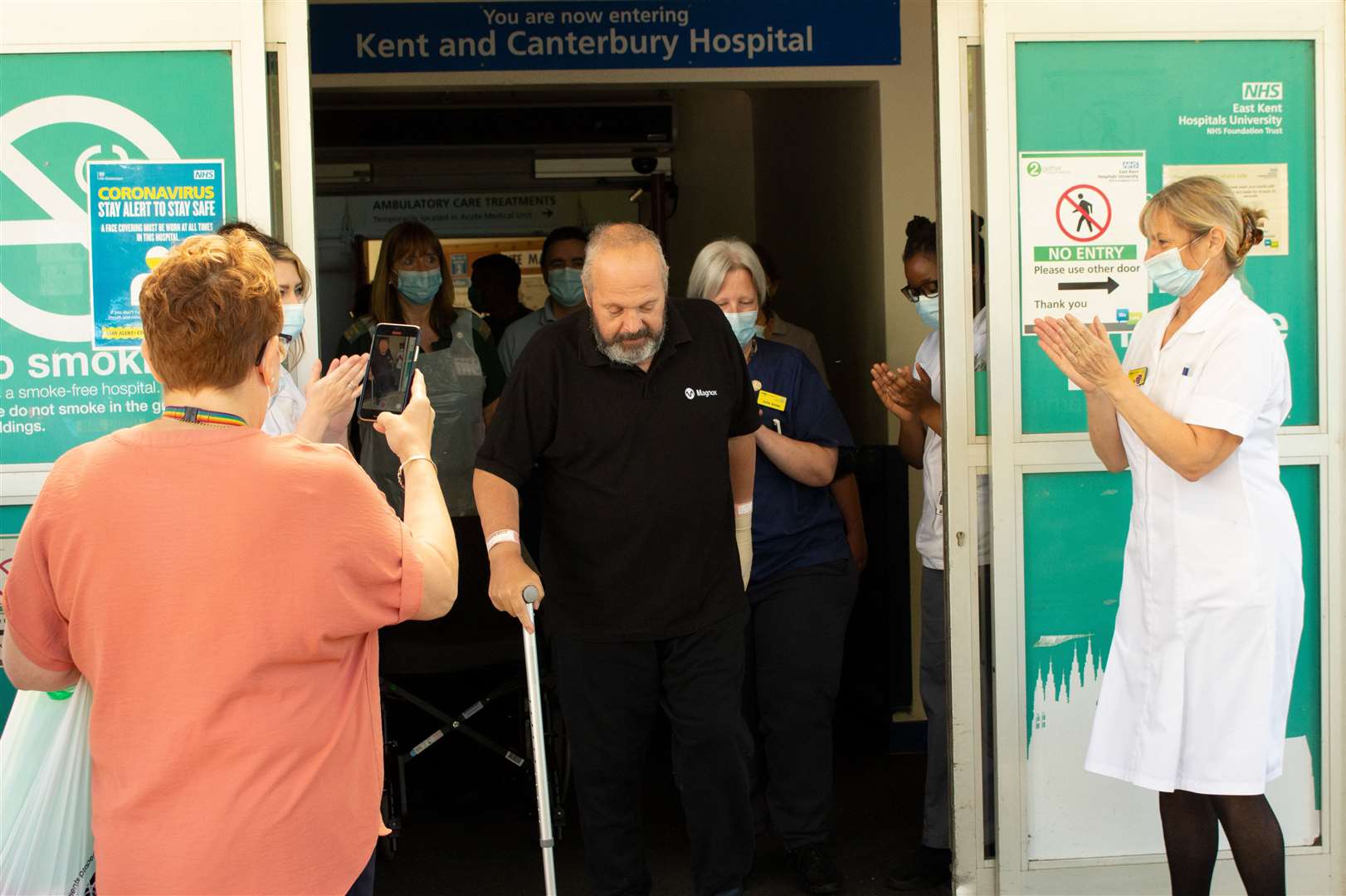 Jim Beverton was cheered out of Kent and Canterbury Hospital after 147 days away from home. Picture: EKHUFT