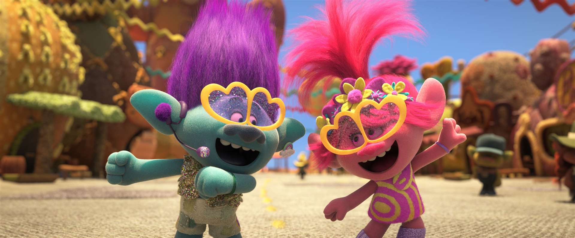 Trolls World Tour. Pictured: Branch (voiced by Justin Timberlake) and Poppy (Anna Kendrick). Picture: PA Photo/DreamWorks Animation LLC./Universal Pictures