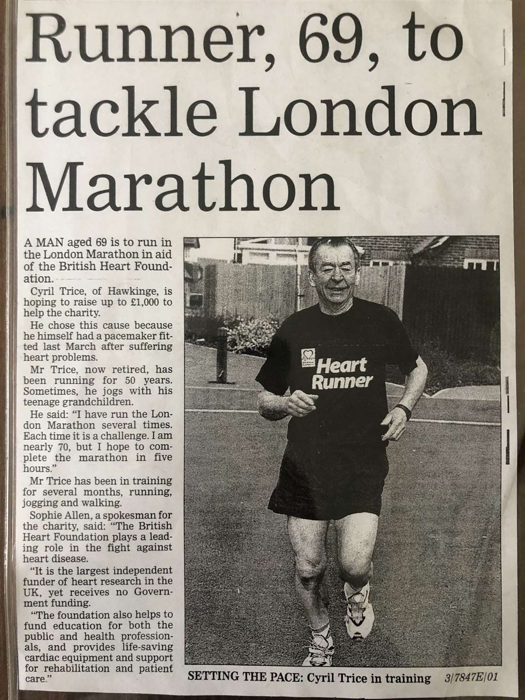 Cyril Price completed a marathon for the British Heart Foundation at 69