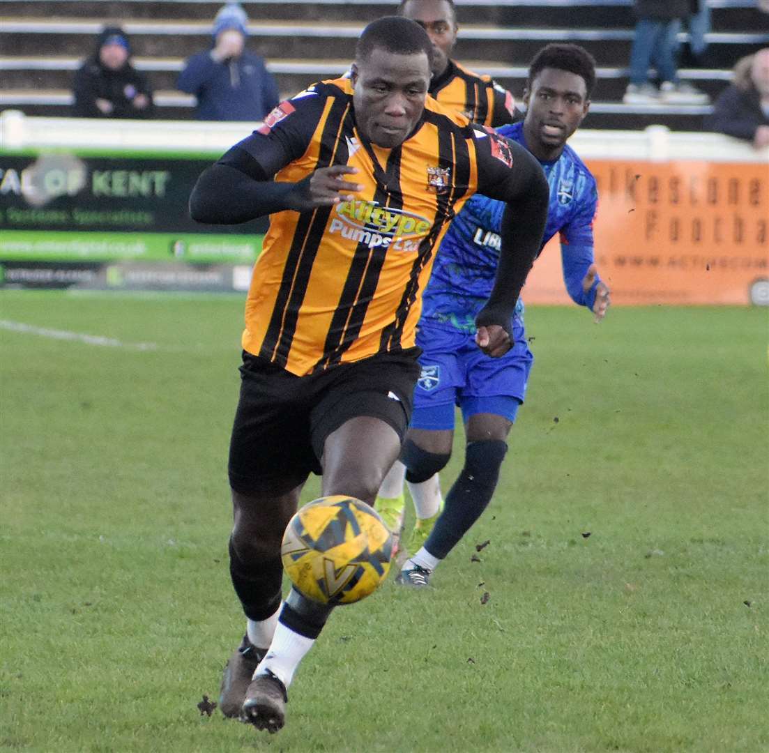 Top scorer Ade Yusuff was again on target in Folkestone's 2-0 weekend win at Wingate. Picture: Randolph File