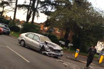 The scene of a three-car accident on the Sutton Road in Maidstone last night. Picture: Jack Ray