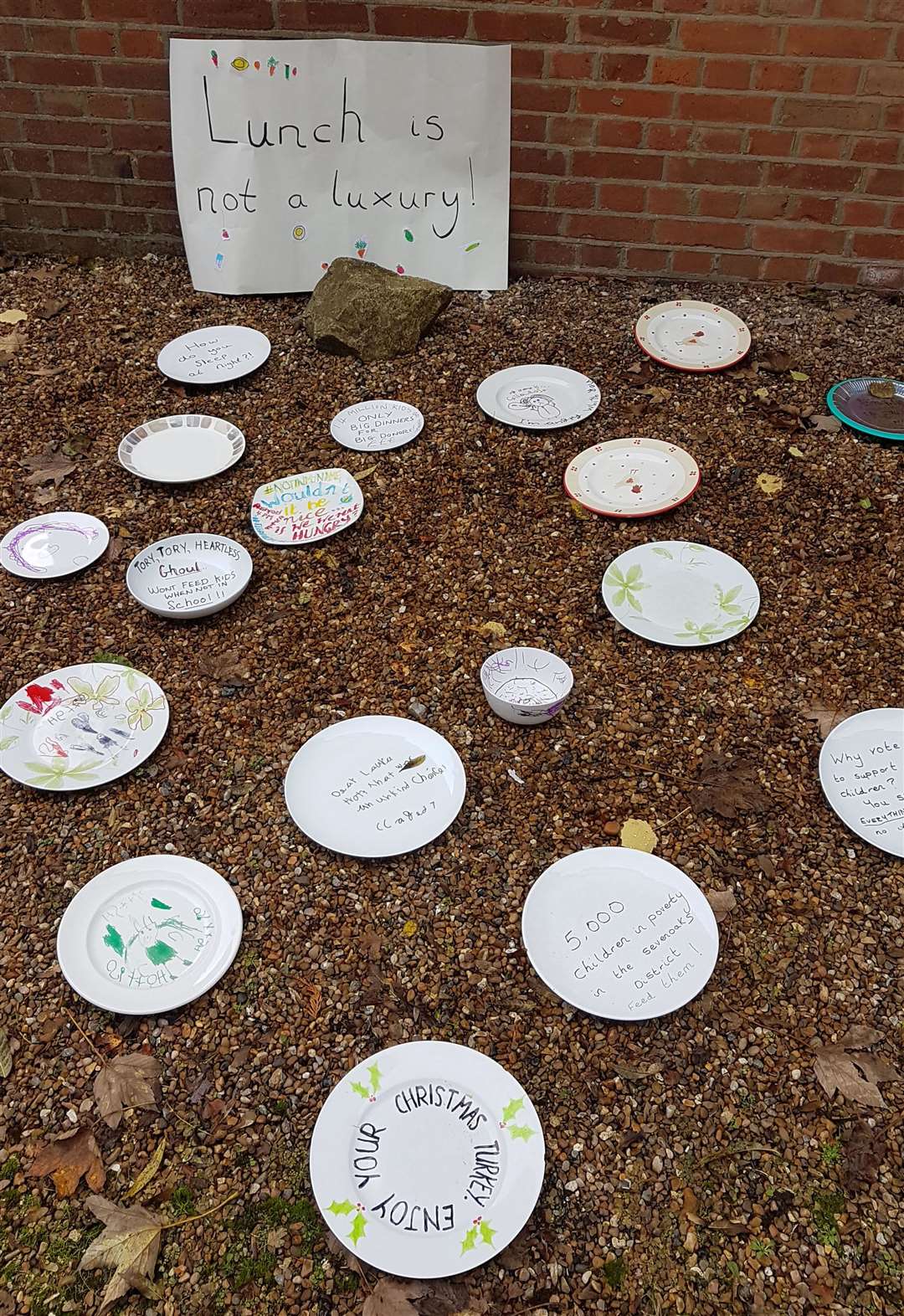 Empty plates left outside Laura Trott's constitency office in Sevenoaks