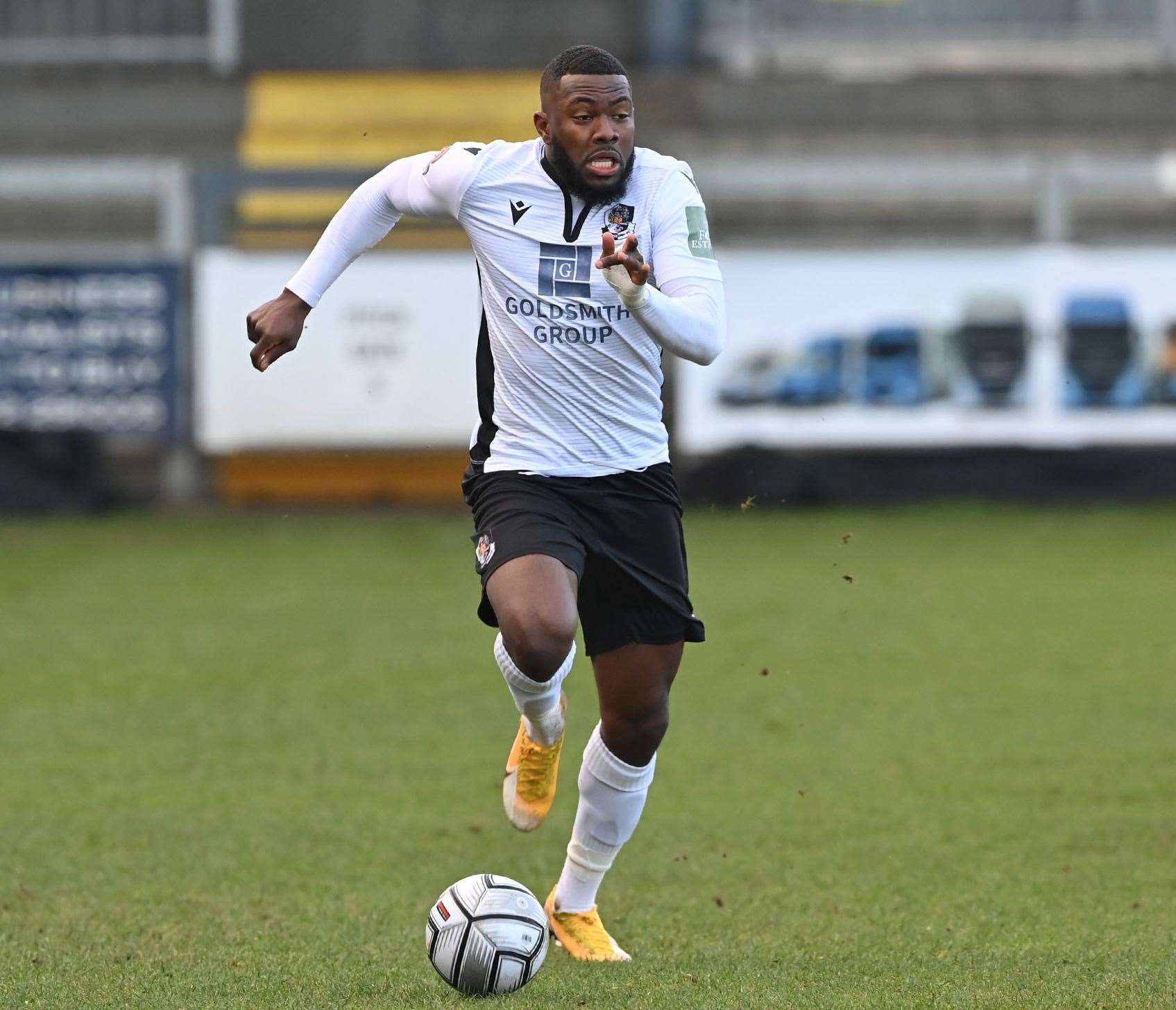 Angels' Femi Akinwande in action last year, playing for Dartford. Picture: Keith Gillard