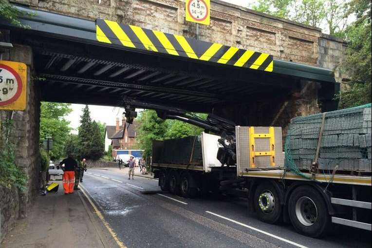 A lorry that hit a bridge in Maidstone Road, Sevenoaks. Picture: Catherine Stratford